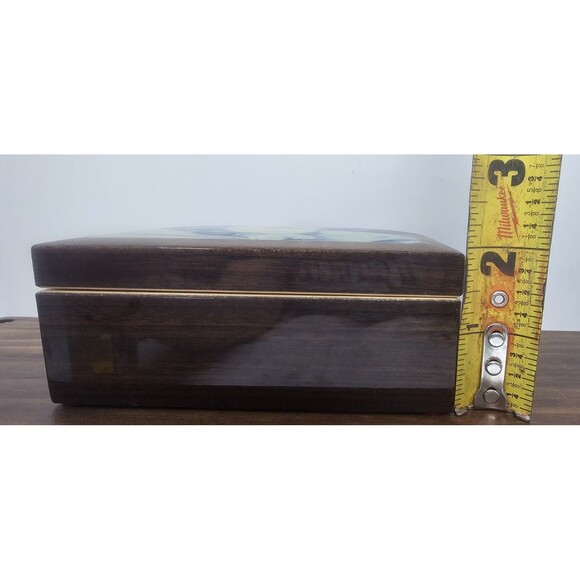 Still Life Tabby Cat Lacquerware Wooden Hinged Trinket Jewelry Box Lined Italy - Picture 12 of 15